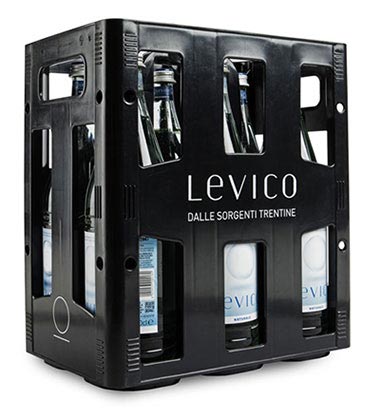 cassetta-small Kiste mit sechs Flaschen Levico Mineralwasser in Mehrwegglas