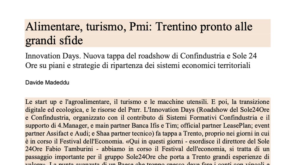 Il_Sole_24Ore_4_giugno_2022 Levico Acque rassegna stampa Il Sole 24 Ore
