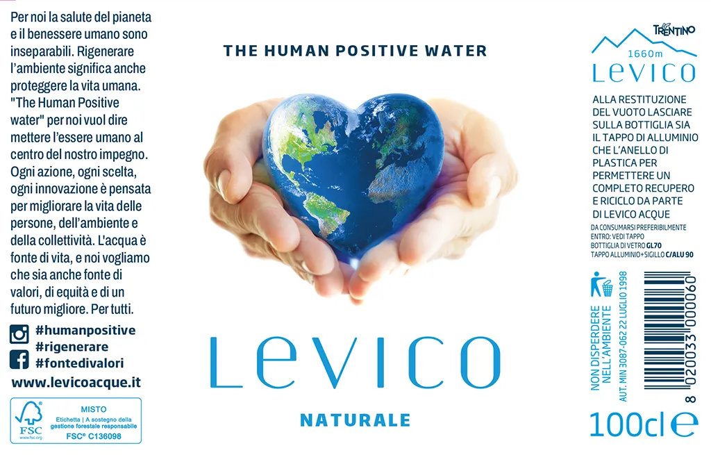 ETICHETTA-HUMAN-POSITIVE Acqua Levico etichetta manifesto Human Positive